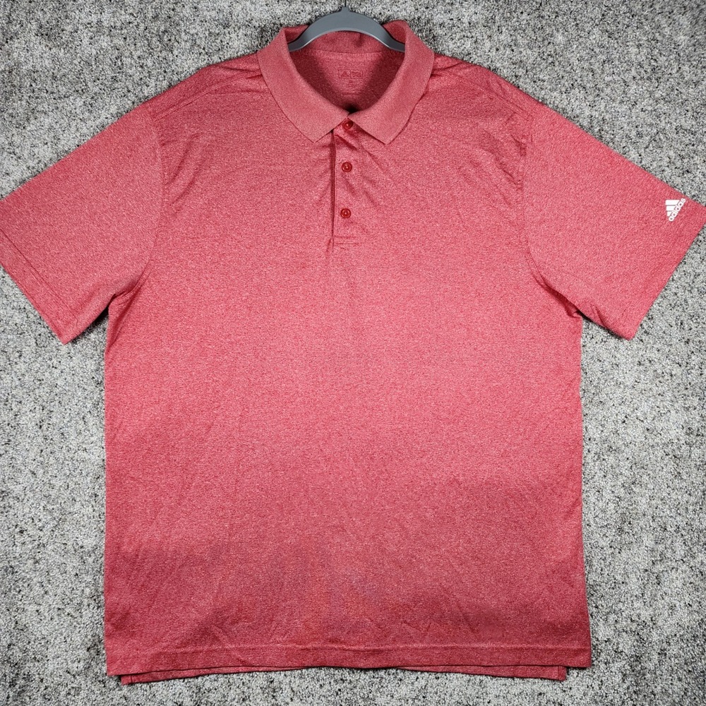 Adidas Polo Shirt Mens XL Red Heathered Short Sleeve Athletic Excellent